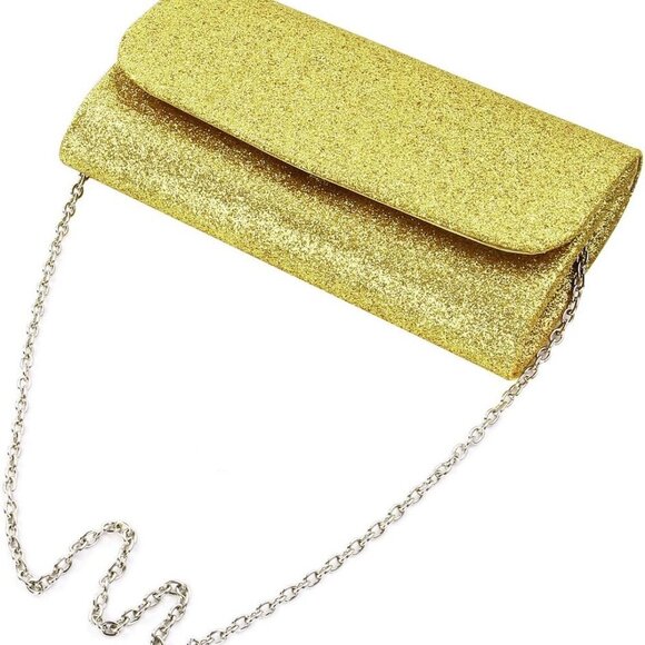 Small Metallic Glitter Clutch Evening Bag Womens Party Night Out - Picture 3 of 5